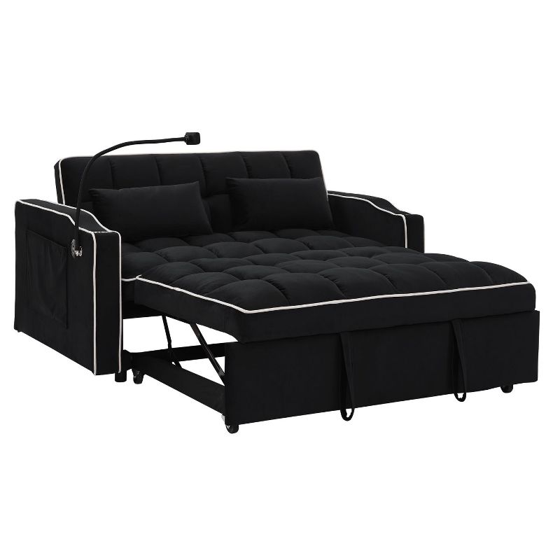 55.51 inch Velvet Versatile Foldable Sofa Bed in 3 Lengths with Adjustable Back, USB port and Swivel Phone Stand -  Maison Boucle, 3 of 9