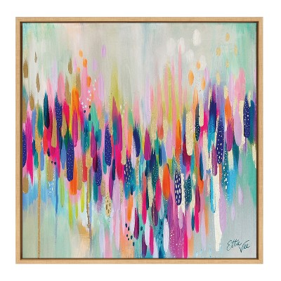 Colorful Abstract Brushstroke Canvas Wall Art in Natural Frame, 30x30