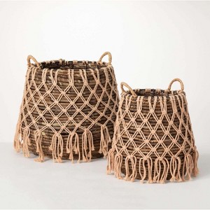 Sullivans Boho Basket With Macrame Layer Set of 2, 15.5"H & 13"H Brown - 1 of 4