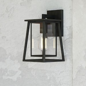 VAXCEL Blackwell Cage Frame 1 Light Dusk to Dawn Black Outdoor Wall Lantern Clear Glass - 1 of 4