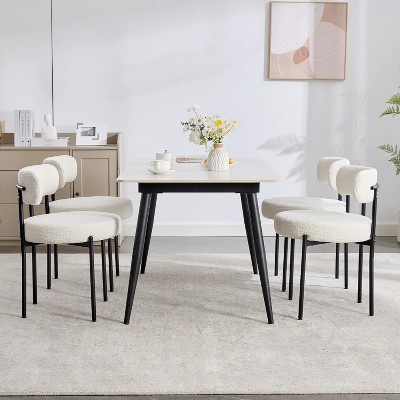 DYHOME Dining Chairs Set of 4, Boucle Dining Chairs Round Upholstered Curved Backrest