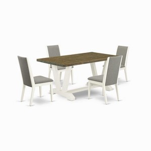 HomeStock 5-Piece Rectangle Wire Brushed Linen White Finish Solid Wood Top Dining table with 4 Chairs - 1 of 4