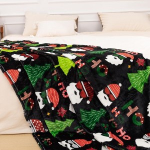 Lomsoe Black Christmas Throw Blanket, Santa Claus Christmas Tree Printed Flannel Blanket, Soft, Plush, Warm Winter Cabin Bed Throw - 1 of 4