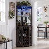 OKD 72" Corner Bar Storage Cabinet, Tall Wine Bar Cabinet w/Barn Door & Adjustable Shelf, Home Bar Cabinet w/LED Light & Glass Rack - 2 of 4