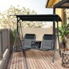 DSVIMOY 2 Person Porch Swing, Outdoor Swing with Canopy, Pivot Storage Table, 2 Cup Holders, Cushions for Patio, Backyard, Black, 69.3"*45.8"*64.5" - 2 of 4