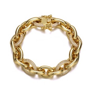Guili Men's 14K Yellow Gold Plated Chunky Tubular Oval Cable Chain Bracelet with Cubic Zirconia Stones for a Bold and Luxurious Jewelry Look - 1 of 2