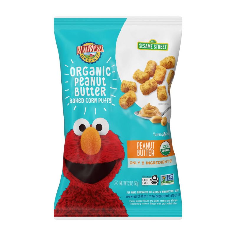 Earth&#39;s Best Organic Sesame Street Peanut Butter Puffs - 2oz, 1 of 9