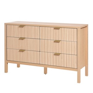 VEVOR 6 Fluted Drawer Dresser, Wooden Chest of Drawers with Sliding & Anti-tip Device, Modern Minimalist Dresser Chest, Beige - 1 of 4