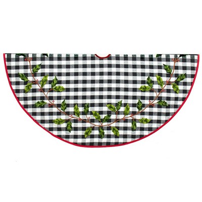 Kurt Adler 50-Inch Black and White Buffalo Check Holly Tree Skirt