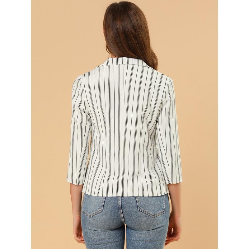 Allegra K Women's Striped 3/4 Sleeves Open Front Casual Notched Lapel Blazer, 6 of 8