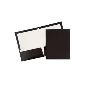 JAM Paper Laminated Two-Pocket Glossy Presentation Folders Black Bulk 25/Pack 385GBLD - 1 of 4