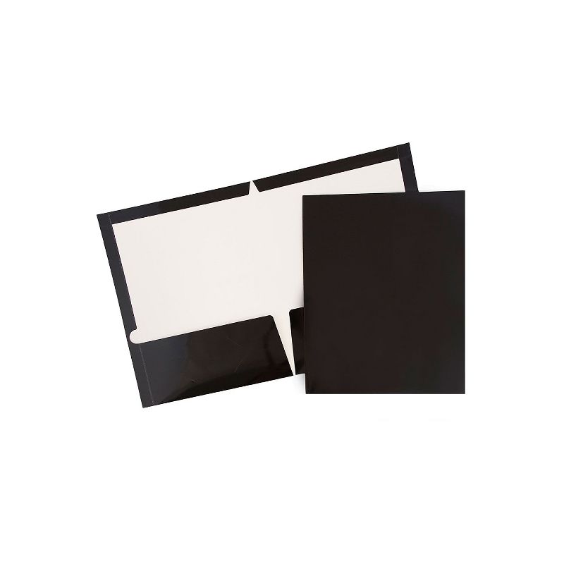 JAM Paper Laminated Two-Pocket Glossy Presentation Folders Black Bulk 25/Pack 385GBLD, 1 of 10