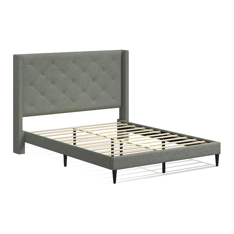 Glenwillow Home Huppe Upholstered Platform Bed Frame, Button-Tufted MCM Wingback, Mattress Foundation, No Box Spring Needed, Easy Assembly, 2 of 10