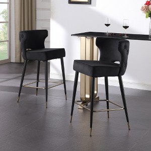 22" Velvet Upholstered Counter Height Stool with Tipped Metal Legs for Kitchen, Bar, or Dining Room - 1 of 4