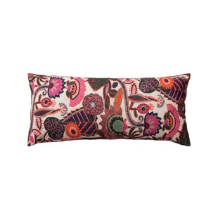 Storied Home Cotton Slub Embroidered Lumbar Pillow with Florals and Chambray Back, Multicolor - 1 of 3