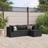 vidaXL 4 Piece Patio Lounge Set with Cushions - Black Poly Rattan, Modular Outdoor Furniture, Garden Seating for Terrace and Deck - 2 of 4