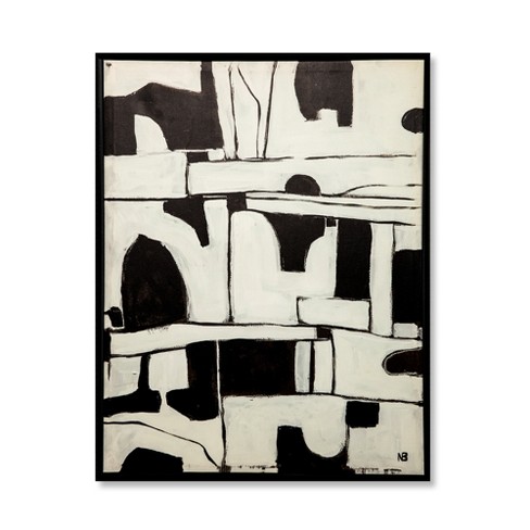 26 X20 Abstract Black And White Framed Wall Canvas Project 62