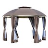 Outsunny 12' x 12' Round Outdoor Gazebo, Patio Dome Gazebo Canopy Shelter with Double Roof, Netting Sidewalls and Curtains, Zippered Doors, Brown - 4 of 4