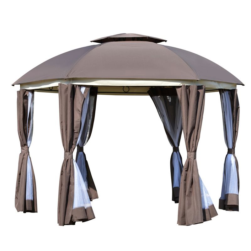 Outsunny 12' x 12' Round Outdoor Gazebo, Patio Dome Gazebo Canopy Shelter with Double Roof, Netting Sidewalls and Curtains, Zippered Doors, Strong Steel Frame, 4 of 9