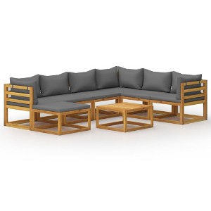 vidaXL 8 Piece Outdoor Patio Lounge Set - Solid Acacia Wood, Comfortable Cushioned Seating, Modular Design with Coffee Table and Footrest. - 1 of 4