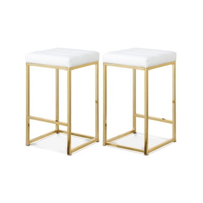 Meridian Furniture,Nicola White Vegan Leather Stool, Set of 2