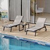Black Metal Outdoor Lounge Chairs with Weather-Resistance Textilene Fabric, 5 Adjustable Backrest, Wheels, Black Patio Table,Set of 3 - 2 of 4