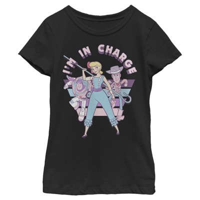 Girl's Toy Story Bo Peep In Charge T-Shirt - Black - Medium