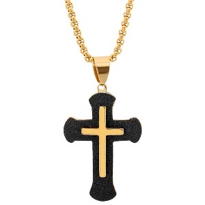 Steeltime 24" Men's 18k gold plated andblack ip stainless steel double cross pendant - 1 of 3