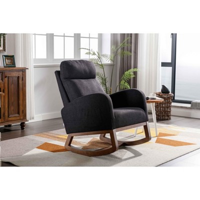 CAVINAS Linen Fabric Glider Rocking Chair with High Backrest,Modern Upholstered Rocking Chairs,Nursery Accent Chair for Bedroom