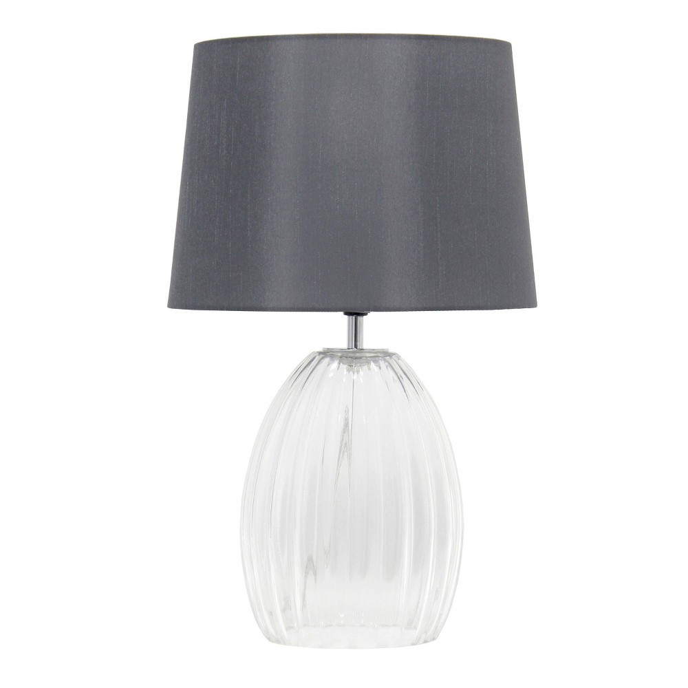 Photos - Floodlight / Street Light 17.63" Contemporary Fluted Glass Bedside Table Lamp with Fabric Shade Clea