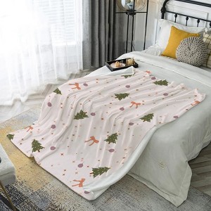 Soft Flannel All-Season Cozy Throw with Green Pine Trees, Red Bows & Golden Stars - for Sofa, Bed, Travel, Camping, Living Room, Office Decor - 1 of 4