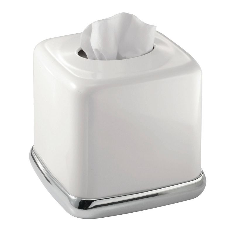 iDESIGN York Facial Tissue Box Cover Vintage White and Chrome, 3 of 7