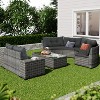 ELJGET 8-Pieces Outdoor Sofa Set, All Weather Half-Moon Sectional Curved Sofa Sets with Coffee Table, for Garden, Deck, Backyard, Poolside - 2 of 4