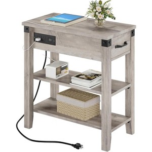 End Table with Charging Station, Narrow Flip Top Side Table with Drawer, Shelves for Living Room, Bedroom - 1 of 4