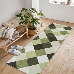 Machine Washable Plaid Checkered Design Non-Slip Rubberback Runner Rug Modern Abstract Geometric Print Carpet - 1 of 4