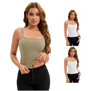 INSPIRE CHIC 3 Packs Women's Ribbed Basic Undershirts Unadjustable Spaghetti Strap Camisole Tank Top - 1 of 4