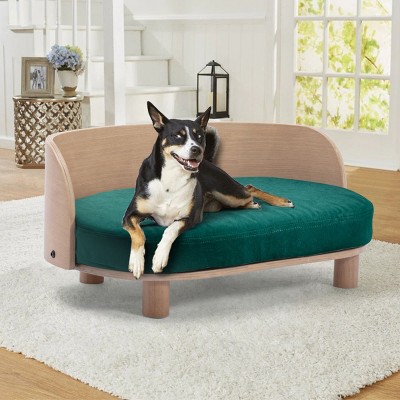 Corgi 26" Wide Large Dog Beds Carry With Washable Velvet Cushion With Solid Wood legs and Bent Wood Back-The Pop Maison