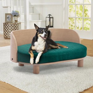 Corgi 26" Wide Small Dog Bed with Removable Cover,Velvet Cushion With Solid Wood legs and Bent Wood Back-The Pop Home - 1 of 4