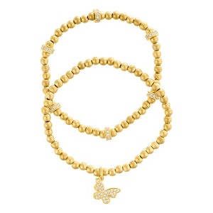 Adornia 14k Gold Plated Pair of Bead Bracelets with Crystal Charm - 1 of 3