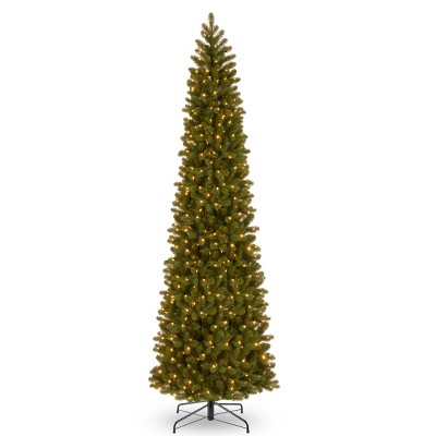 National Tree Company Pre-Lit 'Feel Real' Artificial Giant Slim Downswept Christmas Tree, Green, Douglas Fir, White Lights, Includes Stand, 12 feet