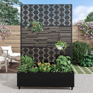 SpassWay 72"H Metal Planter Box with Trellis Raised Garden Bed with Arbor Privacy Screen with Wheels - 1 of 4