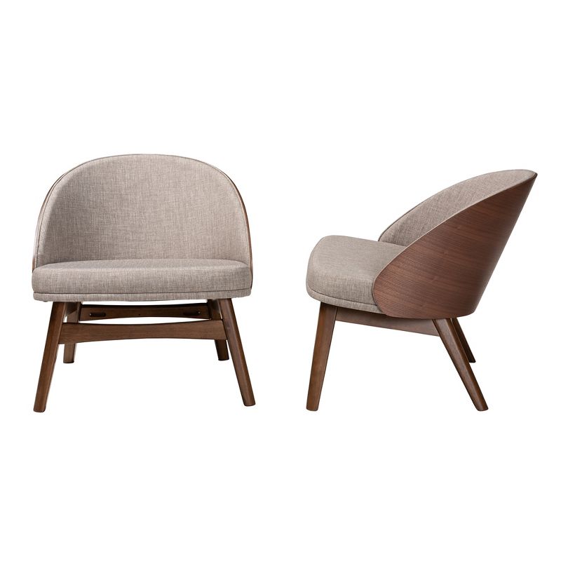 Baxton Studio Lovella Mid-Century Modern Grey Fabric and Walnut Brown Finished Wood 2-Piece Accent Chair Set, 4 of 9