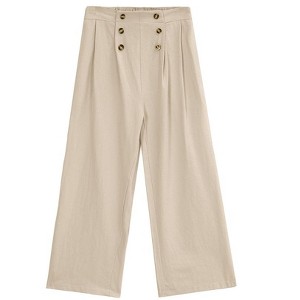 Kids Little Girls Elastic High Waist Button Wide Legs Loose Casual Pants Trousers with Pockets 4-12 Years - 1 of 4