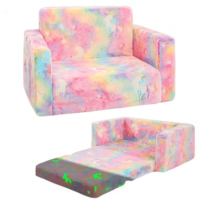 Inhand Kids Sofa, 2-in-1 Soft Toddler Couch Fold Out, Toddler Chair Comfy with Cute Designs, Convertible Sofa to Lounger for Girls and Boys