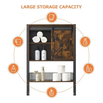 Rustic Brown Wood Over-the-Toilet Storage Cabinet with Sliding Door