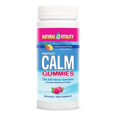 Natural Vitality Vegan Natural Calm Gummies for Stress - Raspberry Lemon - 60ct