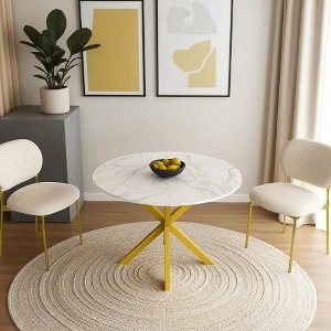 Mshliw 42"-58" Extendable Round Dining Table for 6, Solid Wood Veneer Top with Carbon Steel X-Base, Modern Retractable Dining Room Table - 1 of 4