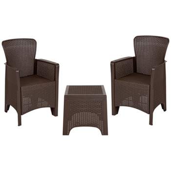 Flash Furniture Faux Rattan Plastic Chair Set with Matching Side Table