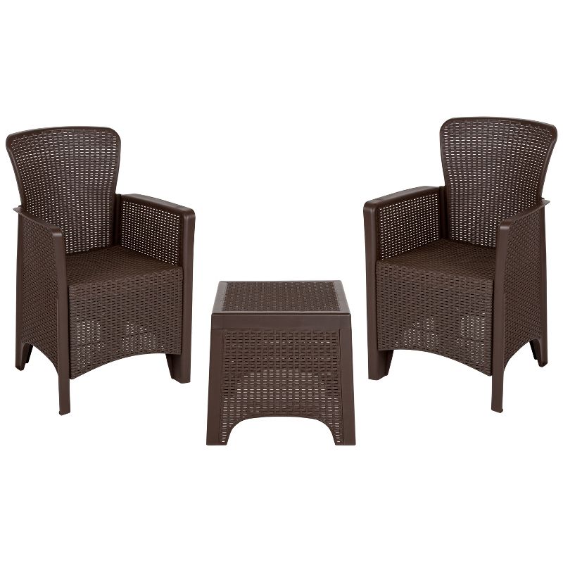 Flash Furniture Faux Rattan Plastic Chair Set with Matching Side Table, 1 of 4