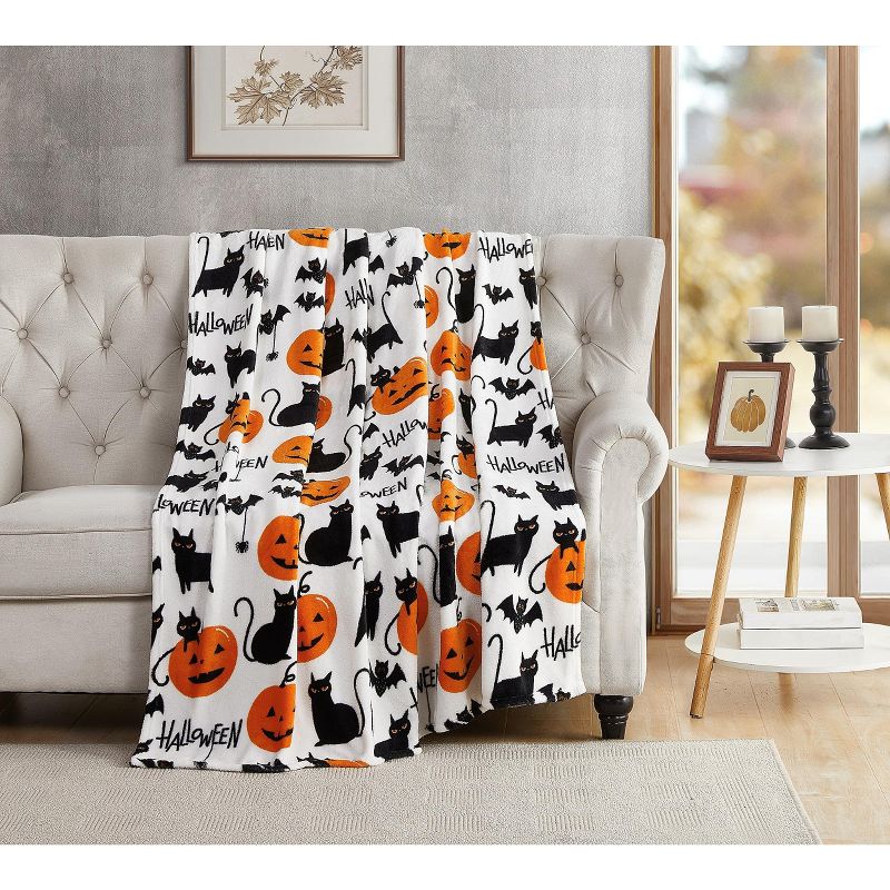 Kate Aurora Ultra Soft & Plush Oversized Halloween Spooky Cats, Bats & Jack O' Lanterns Accent Throw Blanket - 50 In. W X 70 In. L, 1 of 4
